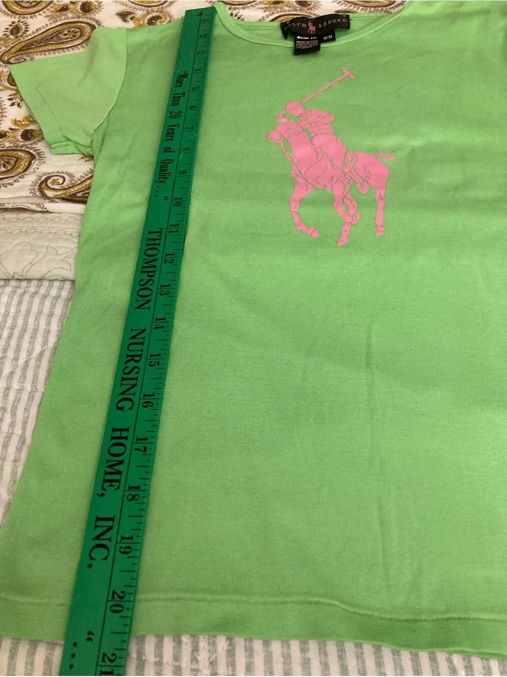 Ralph Lauren Green Short-Sleeve Tee Pink Polo Pony Sz Med Slim Fit